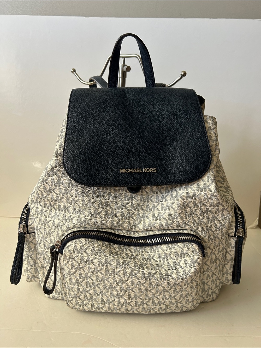 Michael Kors Navy and White Signature Coated Canvas and Leather Backpack So Nice
